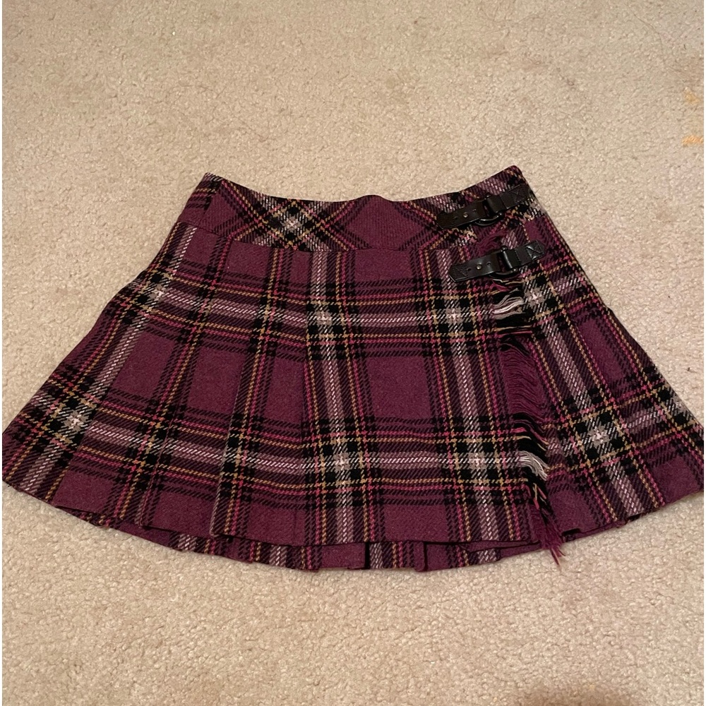 Vintage Burberry London blue label wool plaid pleated mini skirt